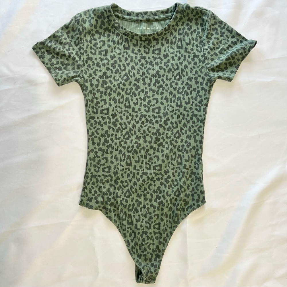 American Eagle Bodysuit Leopard Cheetah Print Green